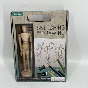Sketching Drawing Artist Set With Poseable Jointed Wooden 8 Inches Mannequin New